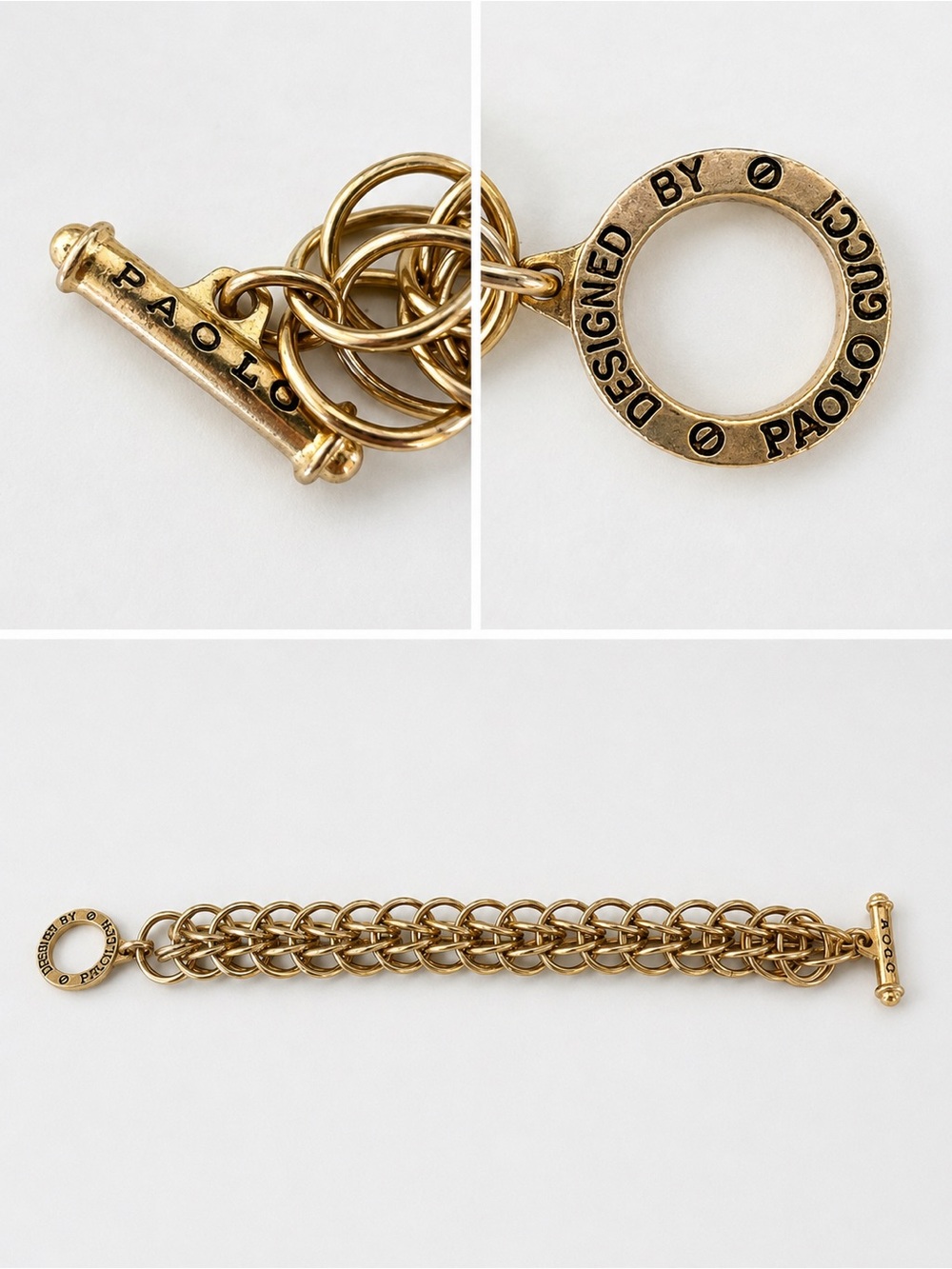 Paolo Gucci Gold Tone Chain Link Toggle Bracelet Designer Statement Piece - Picture 3 of 3
